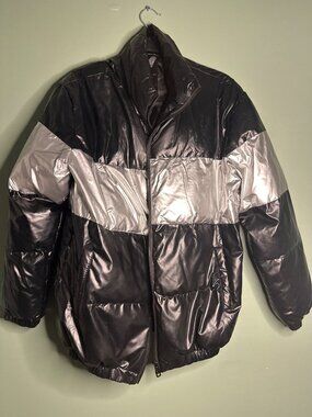 Men’s XL Down Filled Puffer Coat Black Heavy Warm Winter Jacket Streetwear Style